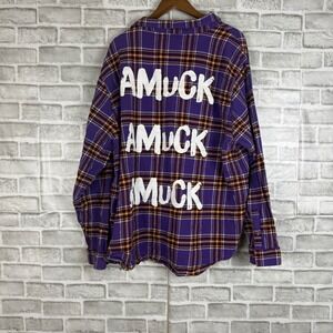Cakeworthy Hocus Pocus Amuck Amuck Amuck Purple Plaid Flannel Shirt Mens 4XL